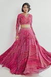 Buy_Payal & Zinal_Pink Georgette Printed Wave V Neck Skirt And Top Set _at_Aza_Fashions