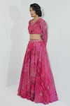 Payal & Zinal_Pink Georgette Printed Wave V Neck Skirt And Top Set _Online_at_Aza_Fashions