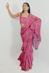 Buy_Payal & Zinal_Pink Georgette Printed Wave Square Neck Pre-draped Saree With Blouse _at_Aza_Fashions