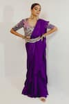 Buy_Payal & Zinal_Purple Soft Organza Embroidery Sequin U Neck Pre-draped Saree With Blouse _at_Aza_Fashions