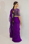 Shop_Payal & Zinal_Purple Soft Organza Embroidery Sequin U Neck Pre-draped Saree With Blouse _at_Aza_Fashions