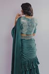 Shop_Payal & Zinal_Green Imported Satin Embroidery Sequin V Ruffle Pre-draped Saree With Blouse _at_Aza_Fashions