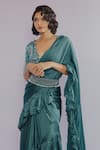 Buy_Payal & Zinal_Green Imported Satin Embroidery Sequin V Ruffle Pre-draped Saree With Blouse _Online_at_Aza_Fashions