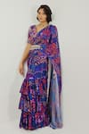 Buy_Payal & Zinal_Purple Imported Satin Printed Abstract V Neck Pre-draped Saree With Blouse _at_Aza_Fashions