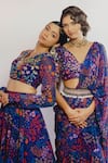 Buy_Payal & Zinal_Purple Imported Satin Printed Abstract V Neck Pre-draped Saree With Blouse _Online_at_Aza_Fashions