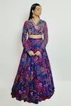 Buy_Payal & Zinal_Purple Georgette Printed Abstract V Neck Skirt And Blouse Set _at_Aza_Fashions