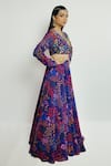 Payal & Zinal_Purple Georgette Printed Abstract V Neck Skirt And Blouse Set _Online_at_Aza_Fashions