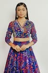 Shop_Payal & Zinal_Purple Georgette Printed Abstract V Neck Skirt And Blouse Set _Online_at_Aza_Fashions