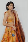 Buy_Payal & Zinal_Yellow Spun Satin Printed Abstract Square Neck Skirt Set _Online_at_Aza_Fashions