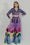 Buy_Payal & Zinal_Purple Imported Satin Embroidery Sequin V Neck Top And Palazzo Set _at_Aza_Fashions