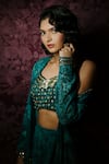 Payal & Zinal_Blue Georgette Printed Jungle Jacket Open Shrug And Sharara Set _at_Aza_Fashions