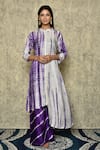 Buy_Samyukta Singhania_Purple Bamberg Silk Tie Dye Shibori Work Band Collar Kurta And Palazzo Set _at_Aza_Fashions