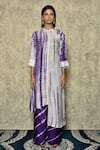 Samyukta Singhania_Purple Bamberg Silk Tie Dye Shibori Work Band Collar Kurta And Palazzo Set _Online_at_Aza_Fashions