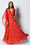 Buy_Rishi and Vibhuti_Red Georgette Floral Print And Sequin V Neck Anarkali With Dupatta_at_Aza_Fashions