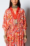 Buy Red Crepe And Embroidery Floral & Sequin V Neck Kaftan For Women by ...