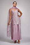Buy_Shruti S_Purple Dupatta Organza, Kurta Silk, Sharara Modal Floral, Pearl Print Set_at_Aza_Fashions