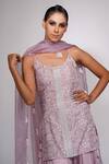 Shruti S_Purple Dupatta Organza, Kurta Silk, Sharara Modal Floral, Pearl Print Set_at_Aza_Fashions
