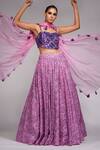 Buy_Shruti S_Pink Dupatta Organza, Lehenga And Blouse Silk Cutdana, Floral Printed Set_at_Aza_Fashions