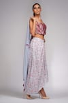 Shruti S_Grey Dhoti And Crop Top Silk Embroidery Sequin Cape Open & Draped Skirt Set_Online_at_Aza_Fashions