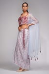 Buy_Shruti S_Grey Dhoti And Crop Top Silk Embroidery Sequin Cape Open & Draped Skirt Set_Online_at_Aza_Fashions