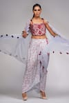 Shop_Shruti S_Grey Dhoti And Crop Top Silk Embroidery Sequin Cape Open & Draped Skirt Set_Online_at_Aza_Fashions