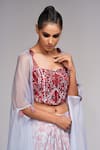 Shruti S_Grey Dhoti And Crop Top Silk Embroidery Sequin Cape Open & Draped Skirt Set_at_Aza_Fashions