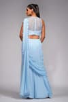 Shop_Shruti S_Blue Blouse Silk, Saree Georgette Sequin Round Bell Bottom Pant With _at_Aza_Fashions