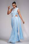 Shop_Shruti S_Blue Blouse Silk, Saree Georgette Sequin Round Bell Bottom Pant With _Online_at_Aza_Fashions