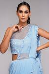 Shruti S_Blue Blouse Silk, Saree Georgette Sequin Round Bell Bottom Pant With _at_Aza_Fashions