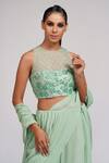 Shop_Shruti S_Green Saree Georgette Embroidery Sequin Round Bell Bottom Pant With Blouse_Online_at_Aza_Fashions
