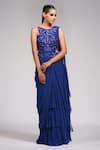 Buy_Shruti S_Blue Saree Georgette Embroidery Sequin Round Ruffle Pre-draped With Blouse _Online_at_Aza_Fashions