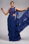 Shop_Shruti S_Blue Saree Georgette Embroidery Sequin Round Ruffle Pre-draped With Blouse _Online_at_Aza_Fashions