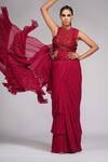 Shop_Shruti S_Red Saree Georgette Embroidery Sequin Round Ruffle Pre-draped With Blouse _Online_at_Aza_Fashions