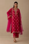 Buy_Sureena Chowdhri_Magenta Silk Chanderi And Organza Embroidery Noor Kurta Palazzo Set  _at_Aza_Fashions