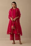 Buy_Sureena Chowdhri_Magenta Silk Chanderi And Organza Embroidery Nagma Kurta Palazzo Set  _at_Aza_Fashions