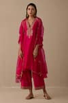 Buy_Sureena Chowdhri_Magenta Silk Chanderi And Organza Embroidery Inayat Kurta Palazzo Set  _at_Aza_Fashions