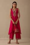 Sureena Chowdhri_Magenta Silk Chanderi And Organza Embroidery Inayat Kurta Palazzo Set  _Online_at_Aza_Fashions