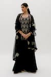 Buy_Sobariko_Black Banarasi Silk Woven Floral U Neck Brocade Kurta Set  _at_Aza_Fashions