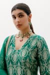 Shop_Sobariko_Green Banarasi Woven Floral Blunt V Neck Kurta Sharara Set  _at_Aza_Fashions