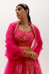 Buy_Sobariko_Pink Banarasi Woven Floral V Neck Brocade Flared Lehenga Set 