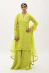 Buy_Sobariko_Green Banarasi Woven Floral V Neck Brocade Kurta Sharara Set  _at_Aza_Fashions