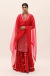 Buy_Sobariko_Red Banarasi Woven Floral V Neck Brocade Kurta Sharara Set  _at_Aza_Fashions