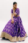 Shop_Sobariko_Purple Banarasi Woven Floral V Neck Brocade Lehenga Set _at_Aza_Fashions