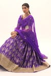 Buy_Sobariko_Purple Banarasi Woven Floral V Neck Brocade Lehenga Set _at_Aza_Fashions