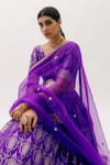 Buy_Sobariko_Purple Banarasi Woven Floral V Neck Brocade Lehenga Set _Online_at_Aza_Fashions