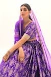 Shop_Sobariko_Purple Banarasi Woven Floral V Neck Brocade Lehenga Set _Online_at_Aza_Fashions