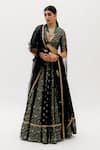 Buy_Sobariko_Black Banarasi Woven Floral Deep V Neck Lehenga Set _at_Aza_Fashions