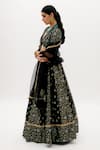 Shop_Sobariko_Black Banarasi Woven Floral Deep V Neck Lehenga Set _at_Aza_Fashions