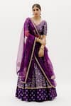 Buy_Sobariko_Purple Banarasi Woven Floral V Neck Pattern Brocade Lehenga Set _at_Aza_Fashions