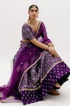 Shop_Sobariko_Purple Banarasi Woven Floral V Neck Pattern Brocade Lehenga Set _at_Aza_Fashions